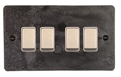G&H FRP204 Flat Plate Rustic Pewter 4 Gang 1 or 2 Way Rocker Light Switch