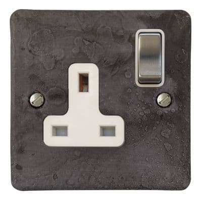 G&H FRP209 Flat Plate Rustic Pewter 1 Gang Single 13A Switched Plug Socket