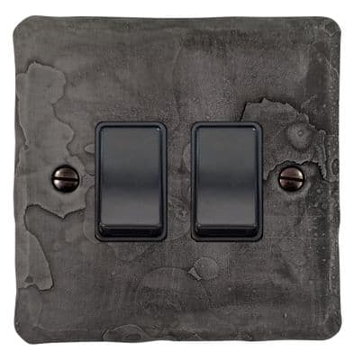 G&H FRP2B Flat Plate Rustic Pewter 2 Gang 1 or 2 Way Rocker Light Switch