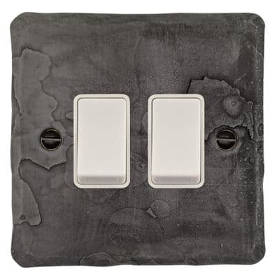 G&H FRP2W Flat Plate Rustic Pewter 2 Gang 1 or 2 Way Rocker Light Switch