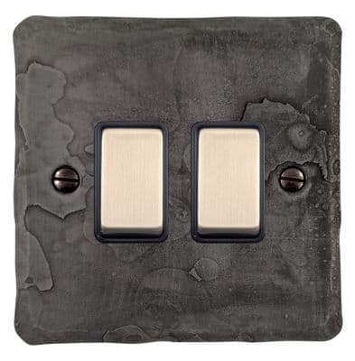 G&H FRP302-SC Flat Plate Rustic Pewter 2 Gang 1 or 2 Way Rocker Light Switch