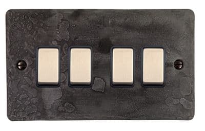 G&H FRP304-SC Flat Plate Rustic Pewter 4 Gang 1 or 2 Way Rocker Light Switch