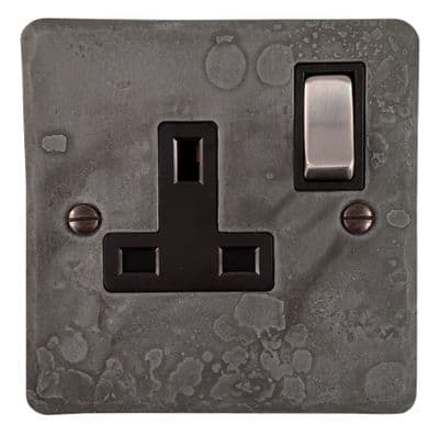 G&H FRP309-SC Flat Plate Rustic Pewter 1 Gang Single 13A Switched Plug Socket