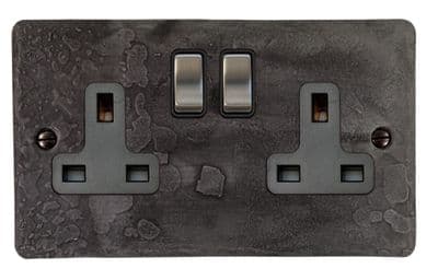 G&H FRP310 Flat Plate Rustic Pewter 2 Gang Double 13A Switched Plug Socket