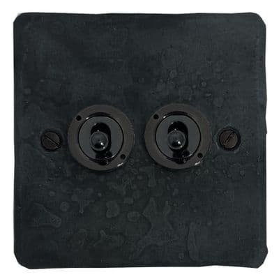 G&H FRP382-FBK Flat Plate Rustic Pewter 2 Gang 2 Way Toggle Light Switch