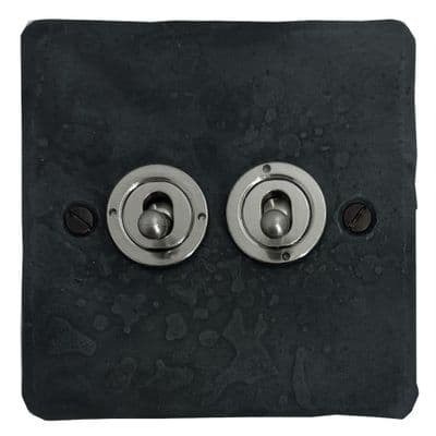 G&H FRP382-SS Flat Plate Rustic Pewter 2 Gang 1 or 2 Way Toggle Light Switch
