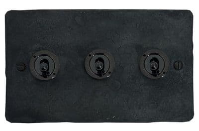 G&H FRP383-FBK Flat Plate Rustic Pewter 3 Gang 2 Way Toggle Light Switch