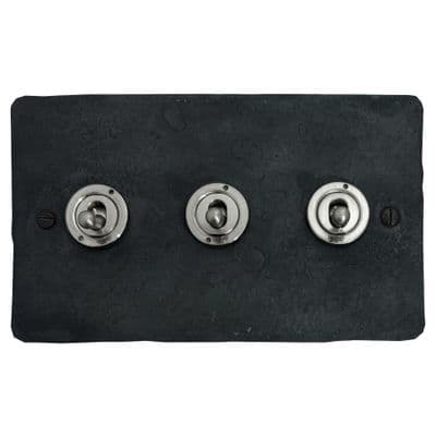 G&H FRP383-SS Flat Plate Rustic Pewter 3 Gang 1 or 2 Way Rocker Light Switch