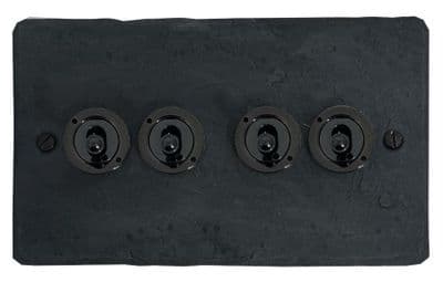 G&H FRP384-FBK Flat Plate Rustic Pewter 4 Gang 2 Way Toggle Light Switch
