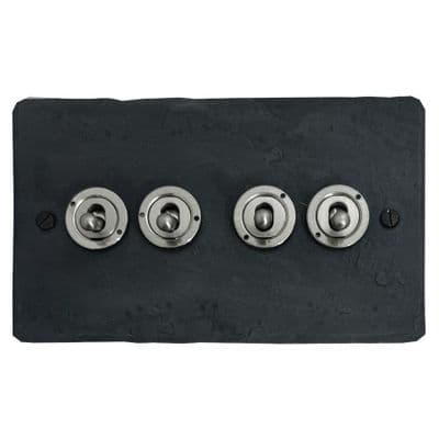 G&H FRP384-SS Flat Plate Rustic Pewter 4 Gang 1 or 2 Way Toggle Light Switch