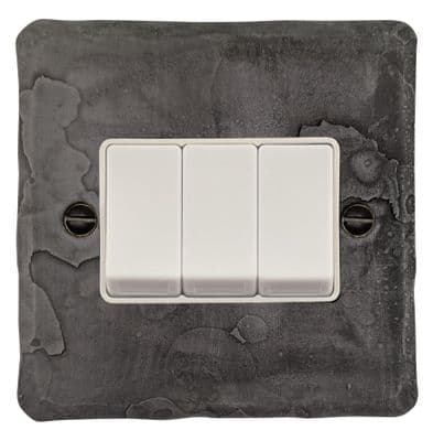 G&H FRP3W Flat Plate Rustic Pewter 3 Gang 1 or 2 Way Rocker Light Switch