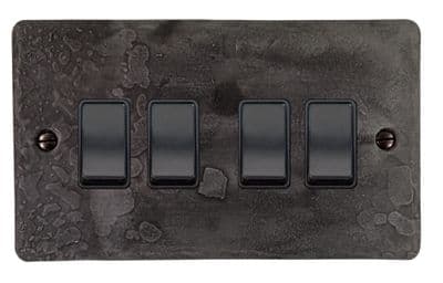 G&H FRP4B Flat Plate Rustic Pewter 4 Gang 1 or 2 Way Rocker Light Switch
