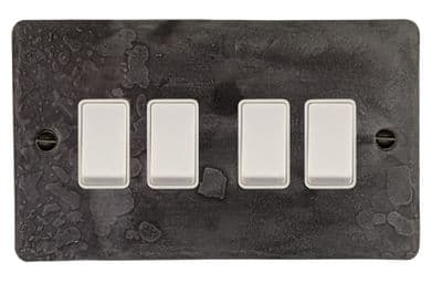 G&H FRP4W Flat Plate Rustic Pewter 4 Gang 1 or 2 Way Rocker Light Switch