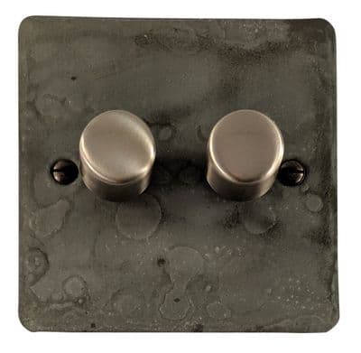 G&H FRP522-SS Flat Plate Rustic Pewter 2 Gang 1 or 2 Way LED Dimmer Switch