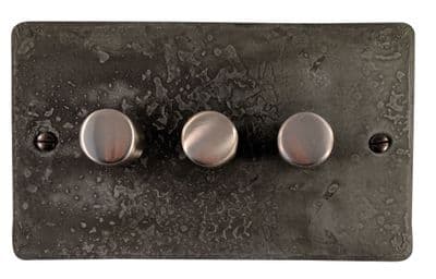 G&H FRP523-SS Flat Plate Rustic Pewter 3 Gang 1 or 2 Way LED Dimmer Switch