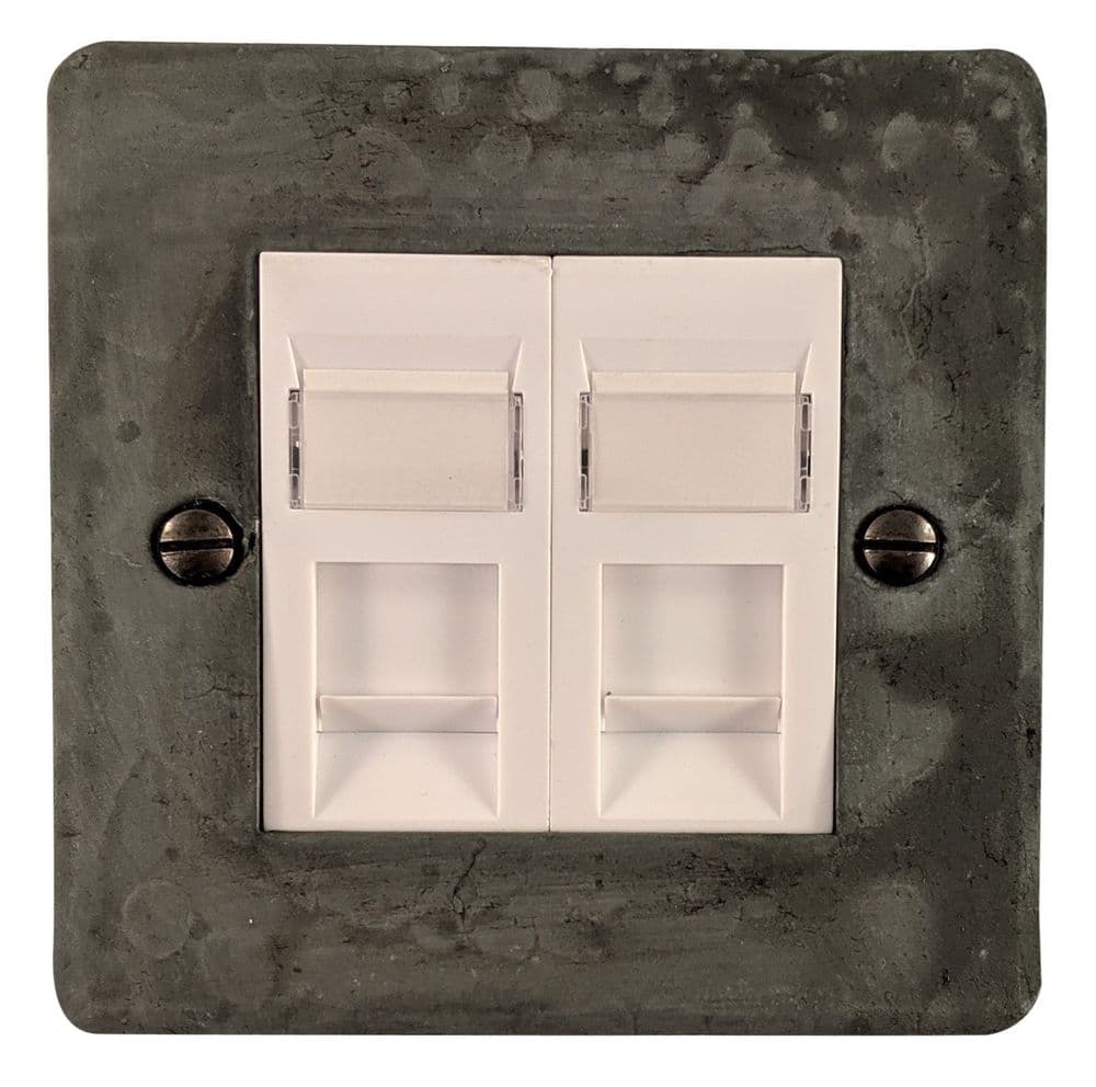 G&H FRP62W Flat Plate Rustic Pewter 2 Gang RJ45 Cat5e Data Socket Point