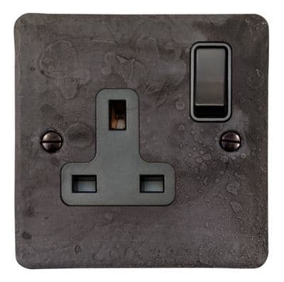 G&H FRP9B Flat Plate Rustic Pewter 1 Gang Single 13A Switched Plug Socket