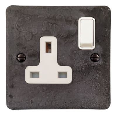 G&H FRP9W Flat Plate Rustic Pewter 1 Gang Single 13A Switched Plug Socket