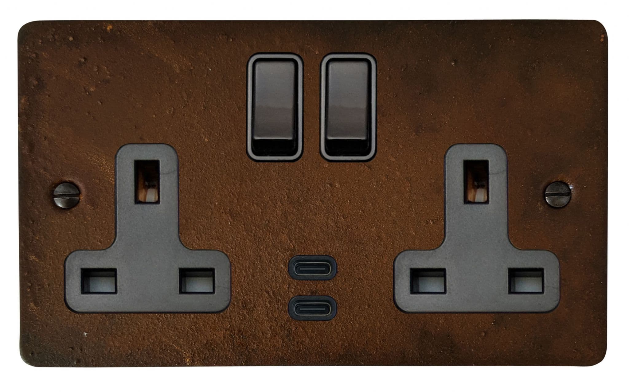 G&H FRT913B Flat Plate Rust 2 Gang Double 13A Plug Socket Dual 4 2A USB C