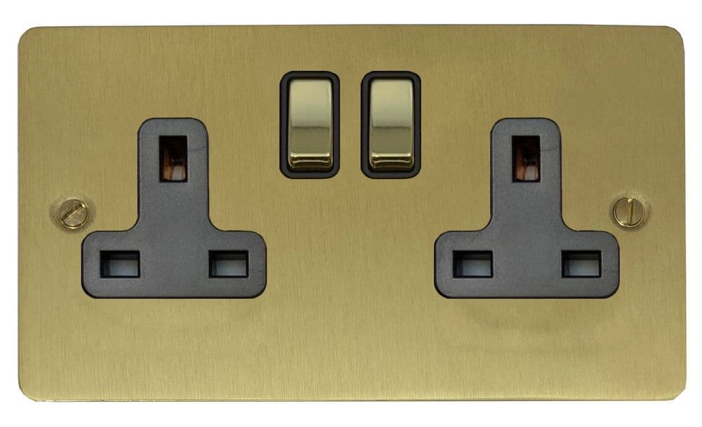 Data Plug Socket G&H FSB310 Flat Plate Satin Brushed Brass 2 Gang Double 13A Switched ...