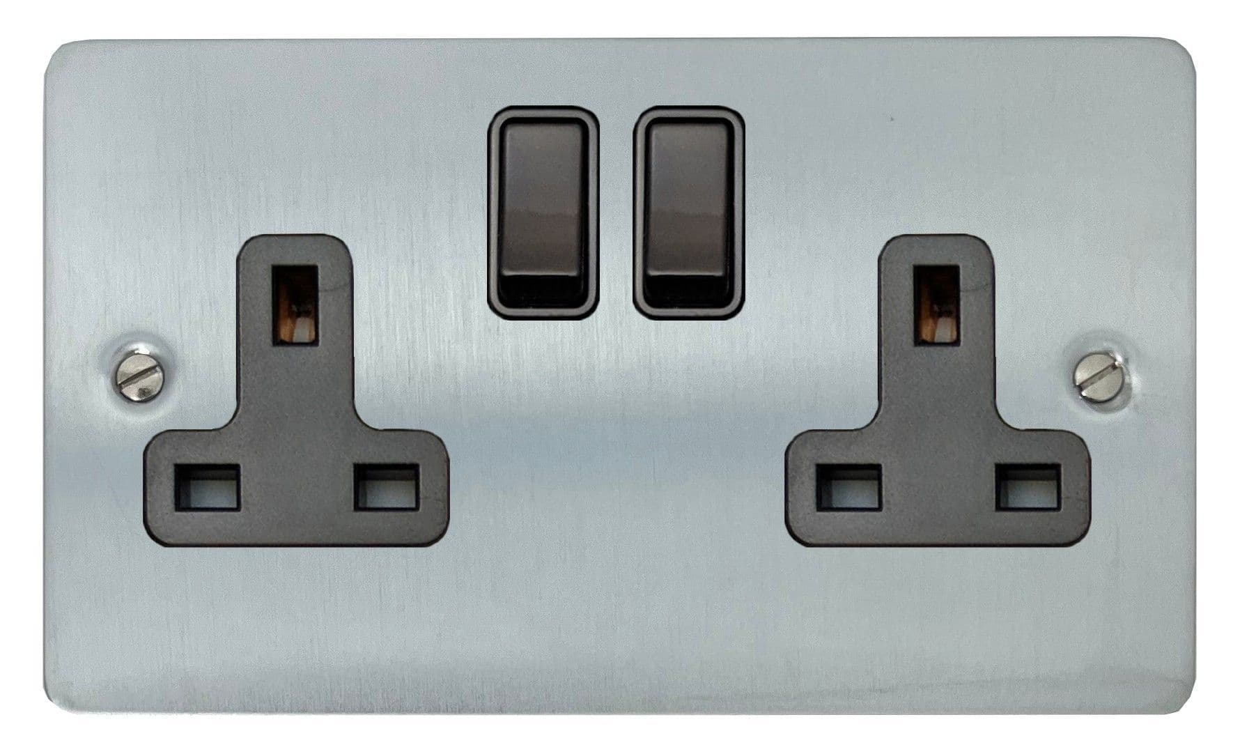 G&H FSC10B Flat Plate Satin Chrome 2 Gang Double 13A Switched Plug Socket