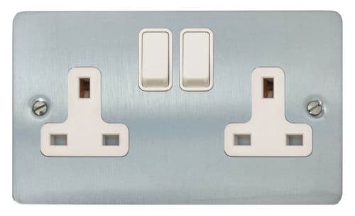 G&H FSC10W Flat Plate Satin Chrome 2 Gang Double 13A Switched Plug Socket