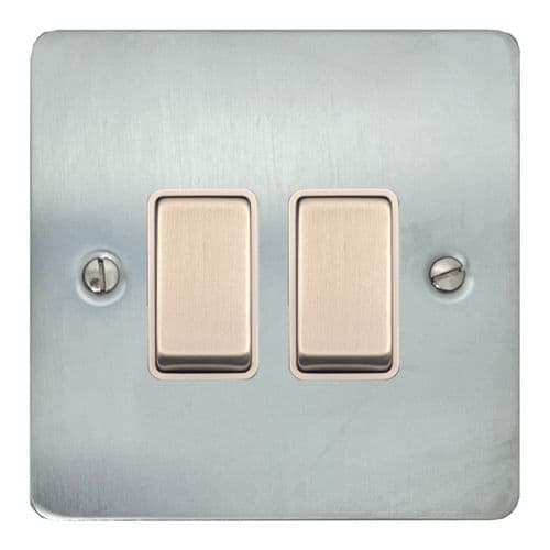 G&H FSC202 Flat Plate Satin Chrome 2 Gang 1 or 2 Way Rocker Light Switch