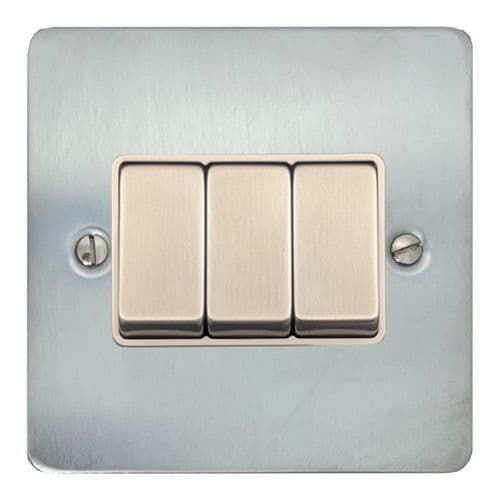 G&H FSC203 Flat Plate Satin Chrome 3 Gang 1 or 2 Way Rocker Light Switch