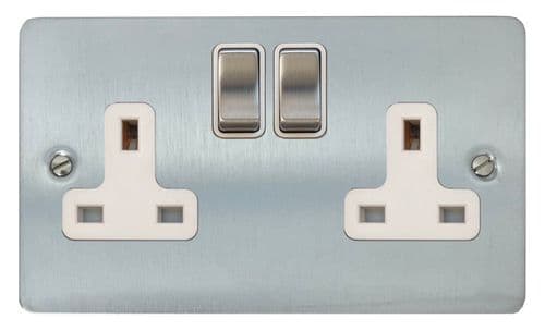 G&H FSC210 Flat Plate Satin Chrome 2 Gang Double 13A Switched Plug Socket