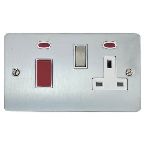 G&H FSC229 Flat Plate Satin Chrome 45 Amp DP Cooker Switch & 13A Switched Socket