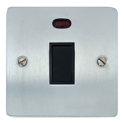G&H FSC26B Flat Plate Satin Chrome 1 Gang 20 Amp Double Pole Switch & Neon