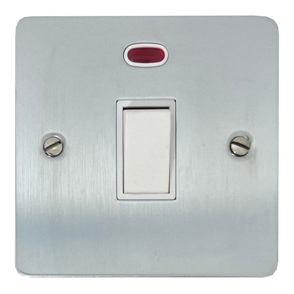 G&H FSC26W Flat Plate Satin Chrome 1 Gang 20 Amp Double Pole Switch & Neon