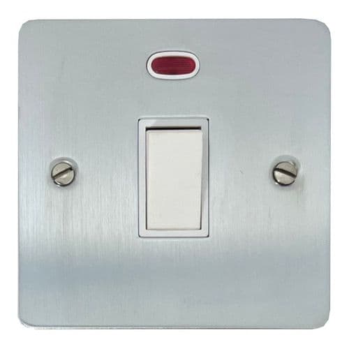 G&H FSC26W Flat Plate Satin Chrome 1 Gang 20 Amp Double Pole Switch & Neon
