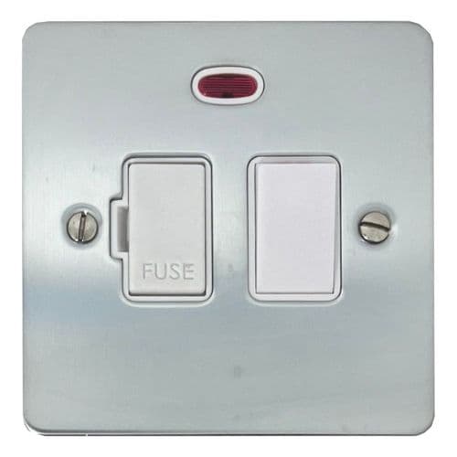 G&H FSC27W Flat Plate Satin Chrome 1 Gang Fused Spur 13A Switched & Neon