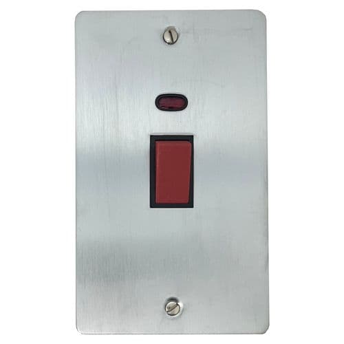 G&H FSC28B Flat Plate Satin Chrome 45 Amp DP Cooker Switch & Neon Vertical Plate
