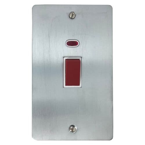 G&H FSC28W Flat Plate Satin Chrome 45 Amp DP Cooker Switch & Neon Vertical Plate