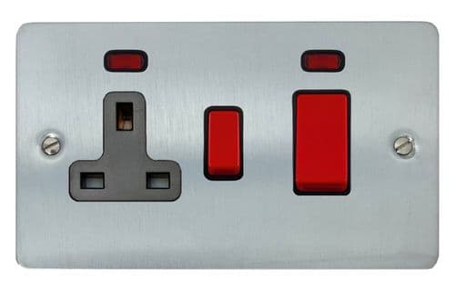 G&H FSC29B Flat Plate Satin Chrome 45 Amp DP Cooker Switch & 13A Switched Socket