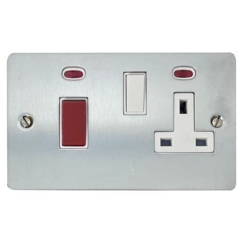 G&H FSC29W Flat Plate Satin Chrome 45 Amp DP Cooker Switch & 13A Switched Socket
