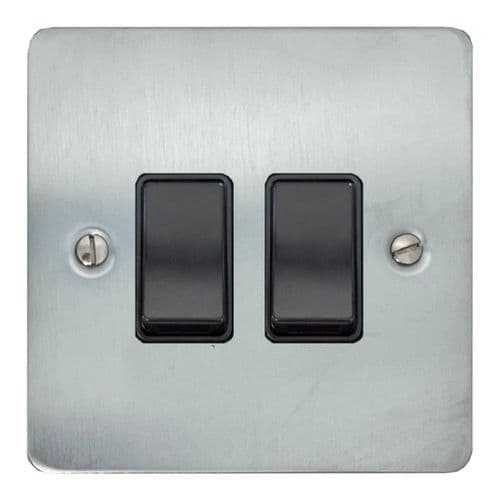 G&H FSC2B Flat Plate Satin Chrome 2 Gang 1 or 2 Way Rocker Light Switch