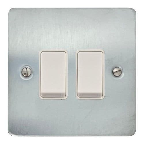 G&H FSC2W Flat Plate Satin Chrome 2 Gang 1 or 2 Way Rocker Light Switch