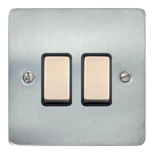 G&H FSC302 Flat Plate Satin Chrome 2 Gang 1 or 2 Way Rocker Light Switch