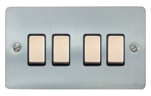G&H FSC304 Flat Plate Satin Chrome 4 Gang 1 or 2 Way Rocker Light Switch