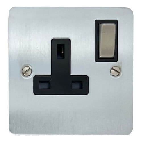 G&H FSC309 Flat Plate Satin Chrome 1 Gang Single 13A Switched Plug Socket