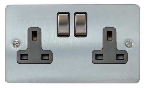 G&H FSC310 Flat Plate Satin Chrome 2 Gang Double 13A Switched Plug Socket