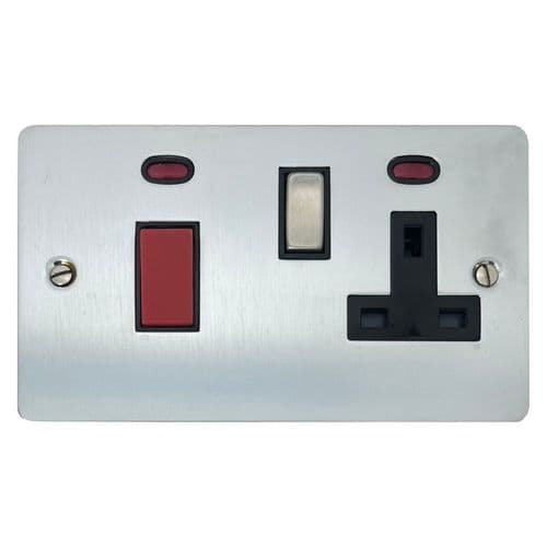 G&H FSC329 Flat Plate Satin Chrome 45 Amp DP Cooker Switch & 13A Switched Socket