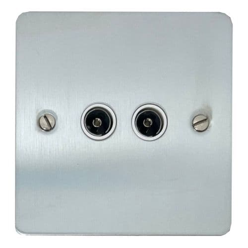 G&H FSC36W Flat Plate Satin Chrome 2 Gang TV Coax Socket Point
