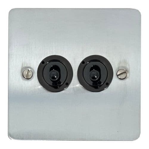 G&H FSC382-FBK Flat Plate Satin Chrome 2 Gang 2 Way Toggle Light Switch
