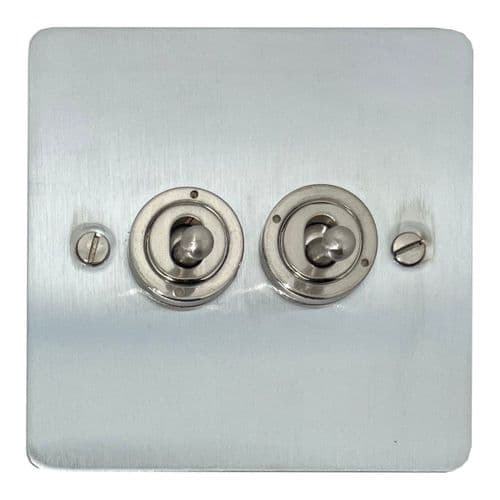 G&H FSC382-SS Flat Plate Satin Chrome 2 Gang 1 or 2 Way Toggle Light Switch