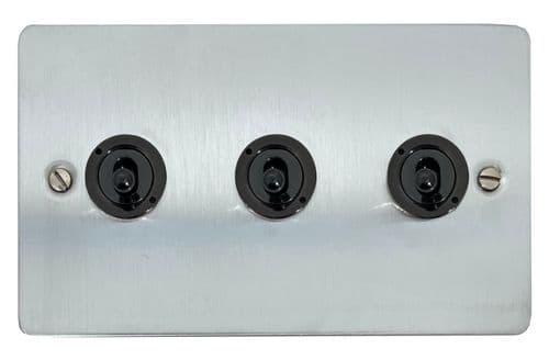 G&H FSC383-FBK Flat Plate Satin Chrome 3 Gang 2 Way Toggle Light Switch