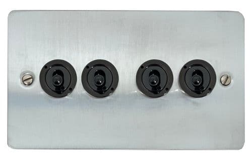 G&H FSC384-FBK Flat Plate Satin Chrome 4 Gang 2 Way Toggle Light Switch